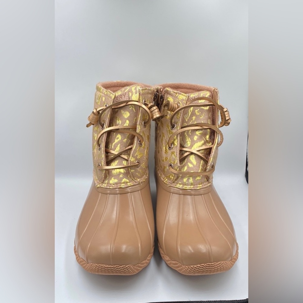 Sperry Tan and Gold Duck Boots